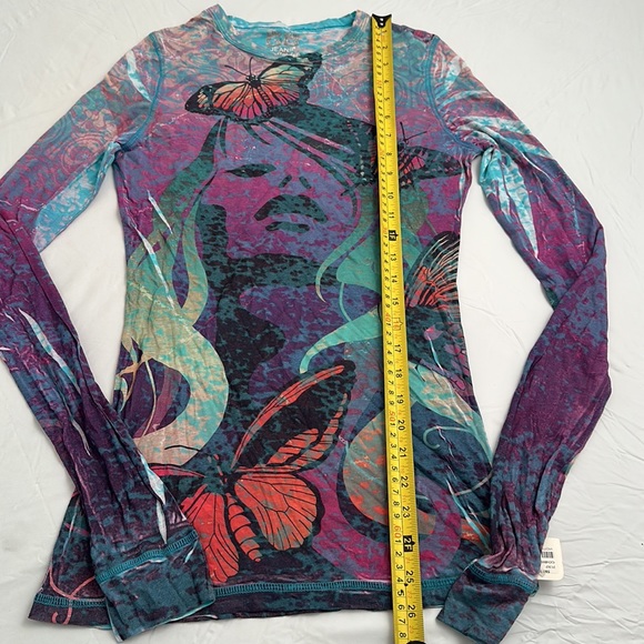 GO Jeans Los Angeles multicolor butterfly print burnout long sleeve t-shirt - Picture 6 of 10